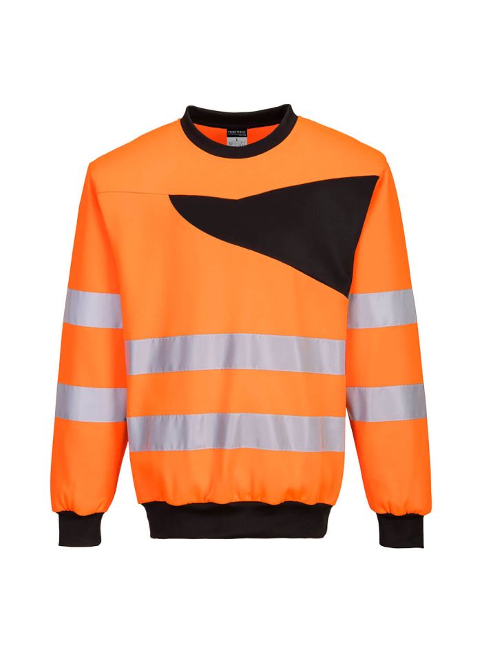 PW2 Hi-Vis Crew Neck Sweatshirt, 4XL, R, Orange/Black