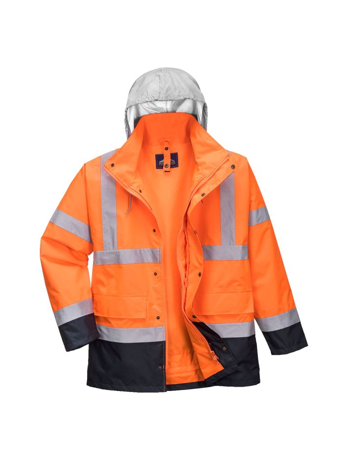 Hi-Vis 4-in-1 Contrast Traffic Jacket, L, R, Orange/Navy