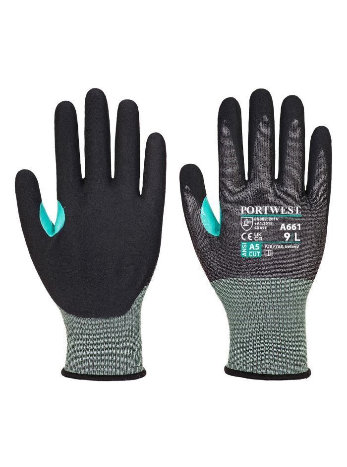 CS VHR18 Nitrile Foam Cut Glove, L, R, Black